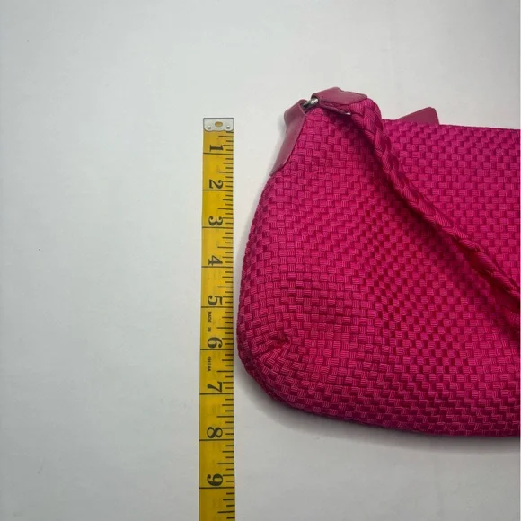 The Sak Woven Pink Fuchsia Cotton Silver Charm Zip Shoulder Bag NWOT - Picture 12 of 13